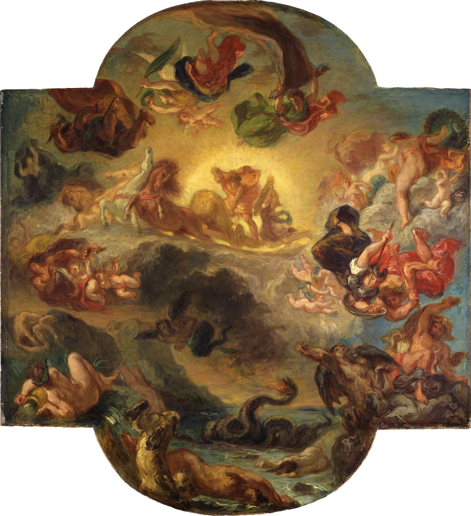 Reproduction du tableau « Apollon vainqueur du serpent Python - Eugène Delacroix » par Alpha Reproduction en peinture à l’huile