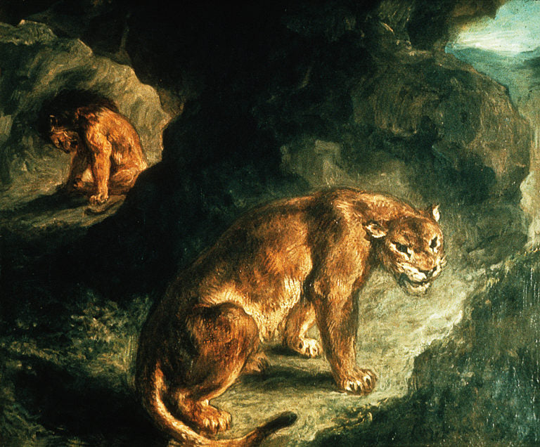 Reproduction du tableau « Lionne et lion dans leur antre - Eugène Delacroix » par Alpha Reproduction en peinture à l’huile