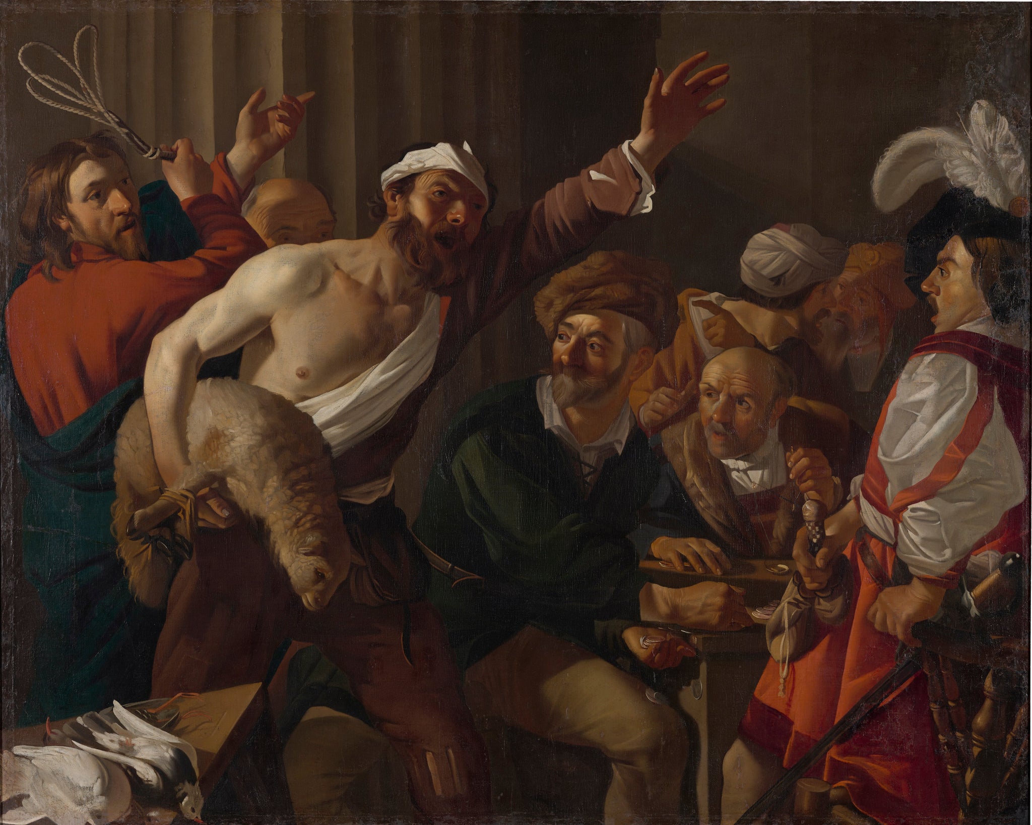 Le Christ chassant les changeurs de monnaie du temple - Dirck van Baburen image 1 copie peinte à la main à l’huile