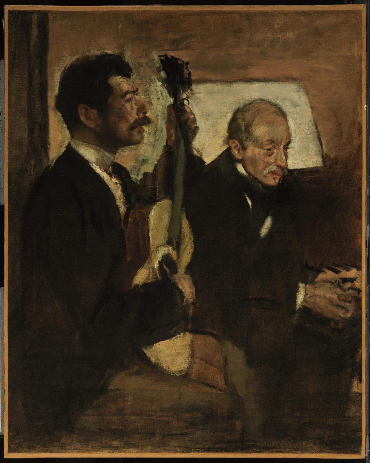 Reproduction du tableau « Le père de Degas écoutant Lorenzo Pagans jouer de la guitare - Edgar Degas » par Alpha Reproduction en peinture à l’huile