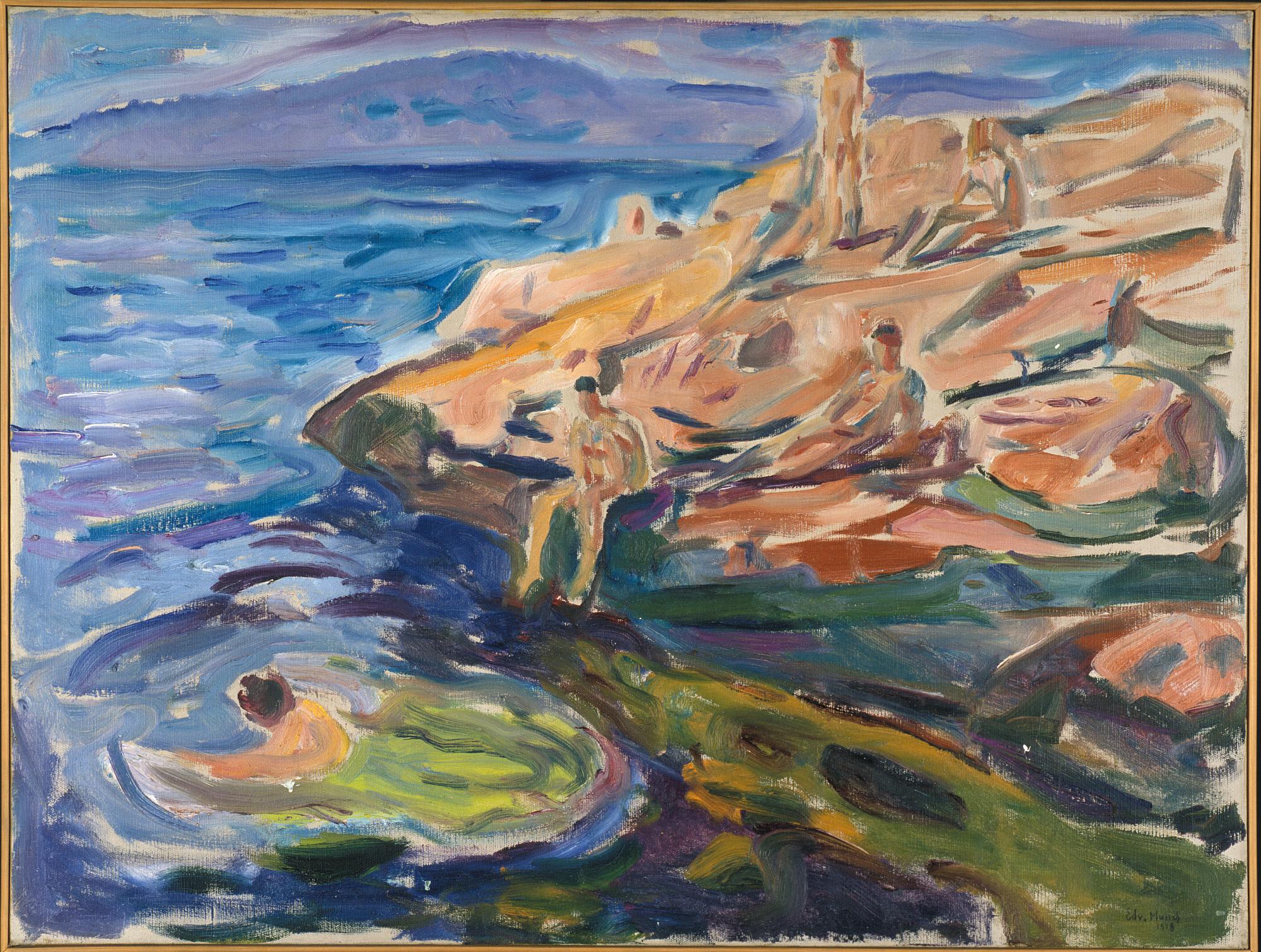 Reproduction du tableau « Hommes se baignant sur les rochers - Edvard Munch » par Alpha Reproduction en peinture à l’huile