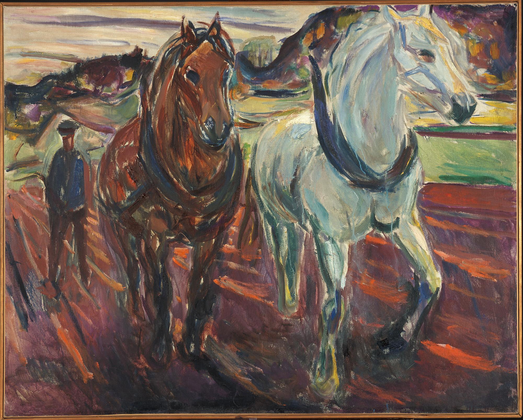 Reproduction du tableau « Groupe de chevaux de trait - Edvard Munch » par Alpha Reproduction en peinture à l’huile