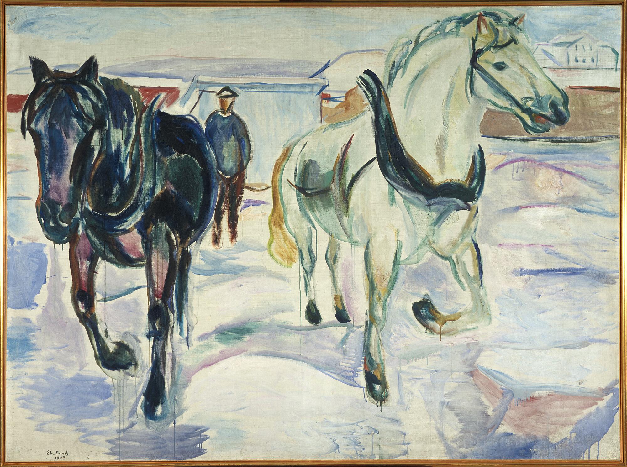 Reproduction du tableau « Groupe de chevaux dans la neige - Edvard Munch » par Alpha Reproduction en peinture à l’huile