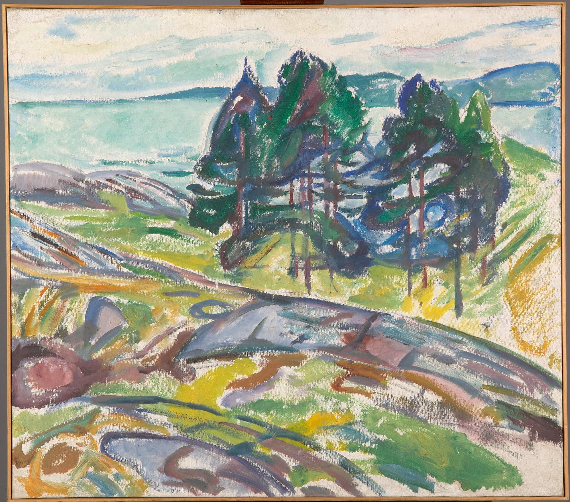 Reproduction du tableau « Pins près de la mer - Edvard Munch » par Alpha Reproduction en peinture à l’huile