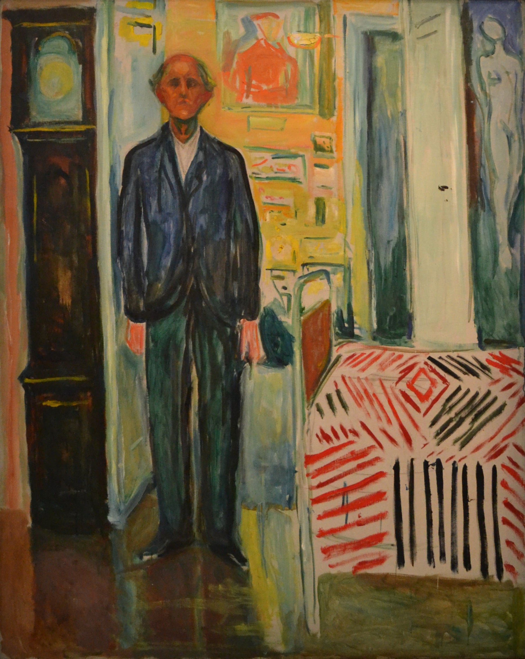 Reproduction du tableau « Autoportrait. Entre l'horloge et le lit - Edvard Munch » par Alpha Reproduction en peinture à l’huile