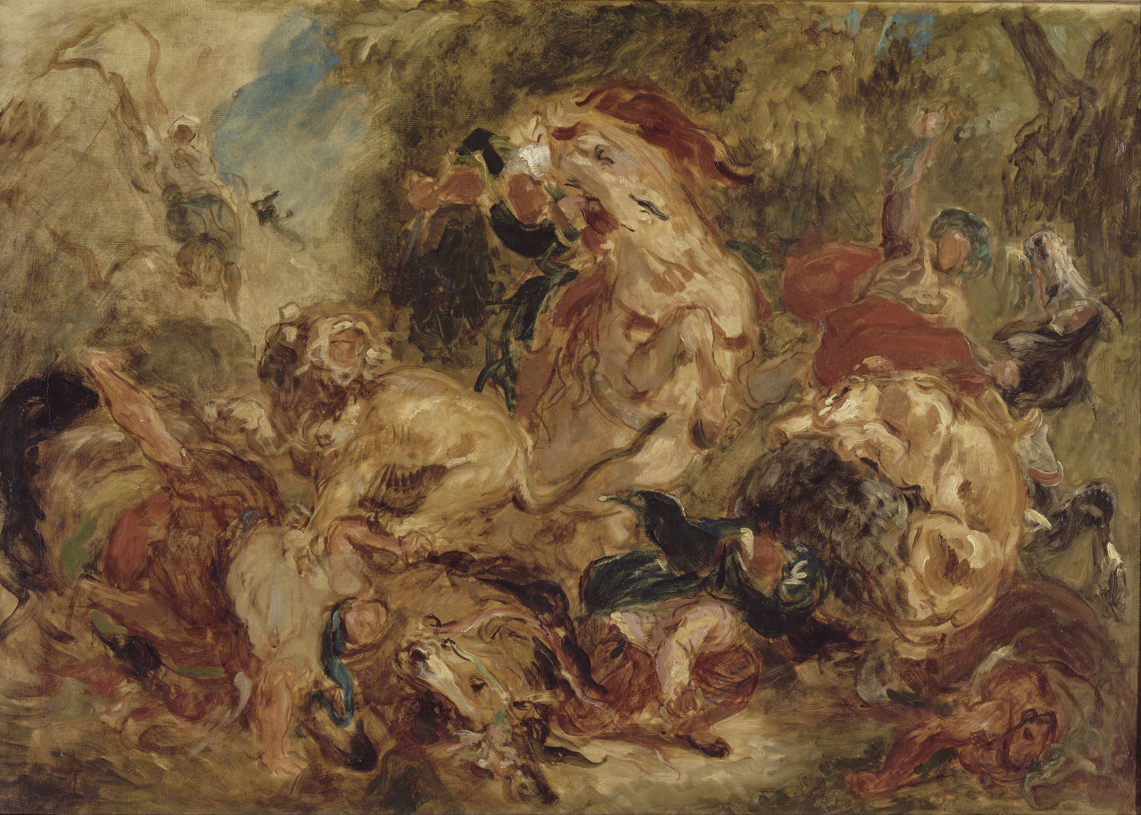 Reproduction du tableau « Chasse aux lions - Eugène Delacroix » par Alpha Reproduction en peinture à l’huile