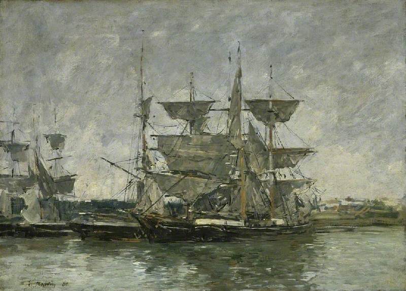 Reproduction du tableau « Navires à quai, Deauville - Eugène Boudin » par Alpha Reproduction en peinture à l’huile