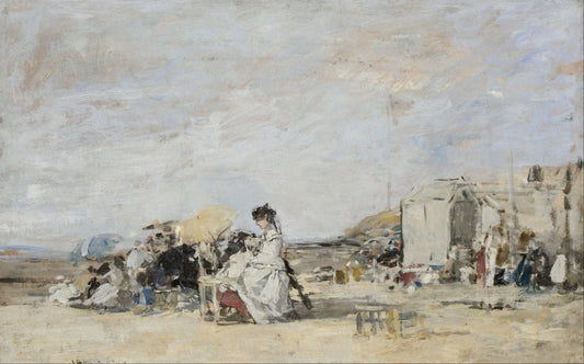 👒 Дама в белом на пляже Трувиля – Эжен Буден (около 1865–1870)