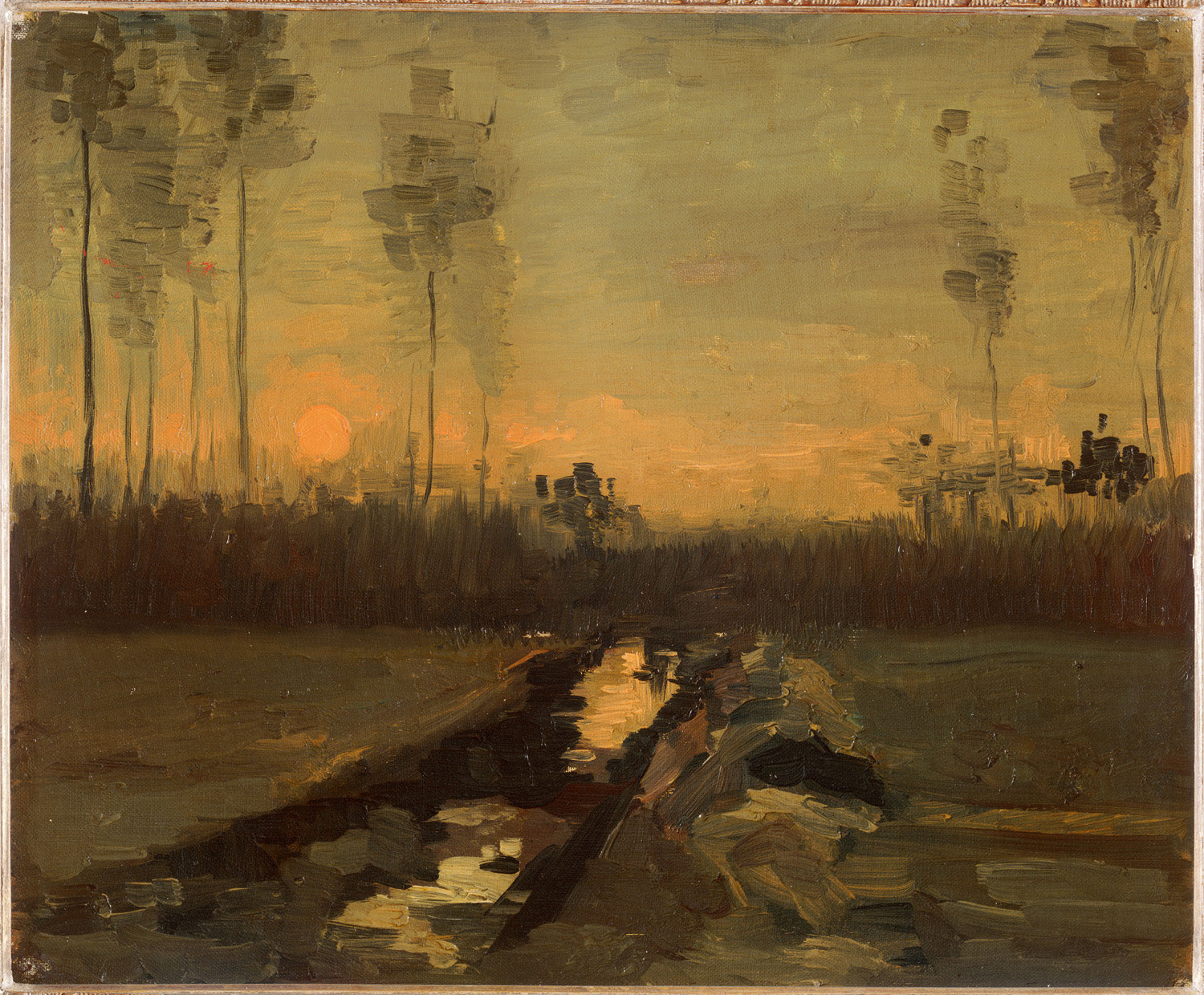 Reproduction du tableau « Paysage au coucher du soleil - Vincent van Gogh » par Alpha Reproduction en peinture à l’huile