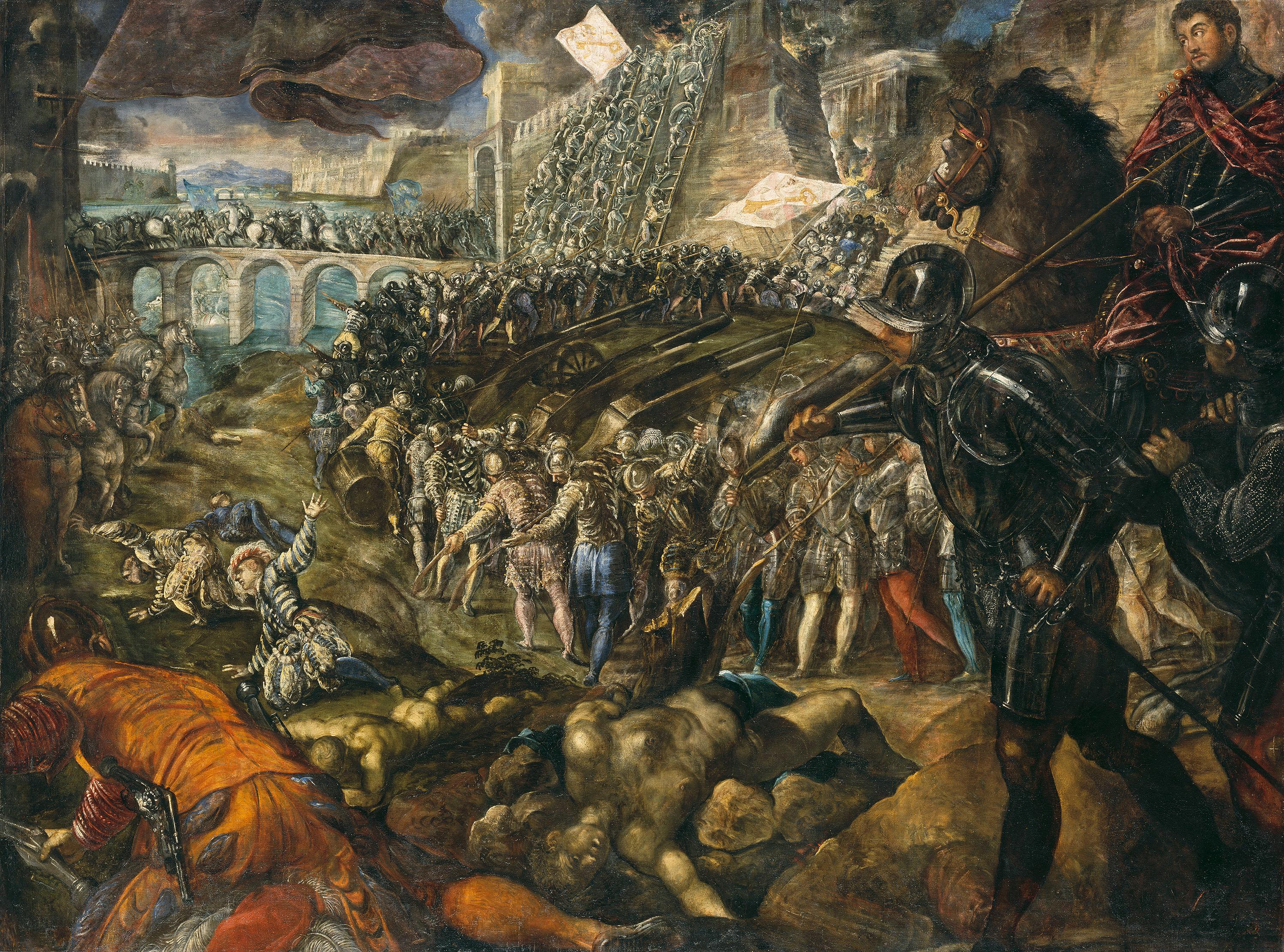 Frédéric II conquiert Parme en 1521.Tableau du Tintoret, 1578/79, pour son fils Guillaume - Jacopo Tintoretto