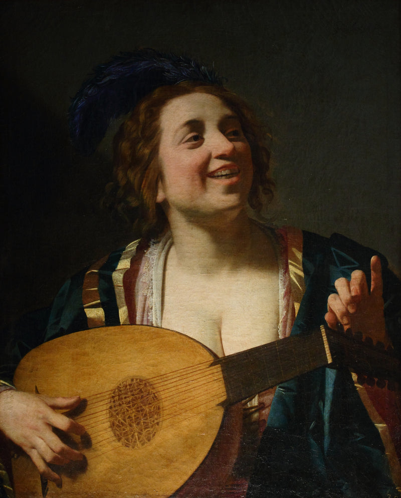 Женщина, играющая на лютне - Gerrit van Honthorst