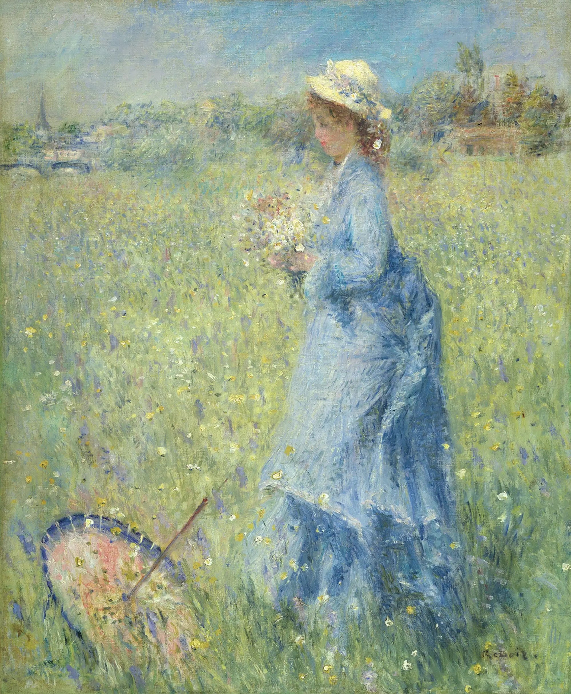 Reproduction du tableau « Femme cueillant des Fleurs - Pierre-Auguste Renoir » par Alpha Reproduction en peinture à l’huile