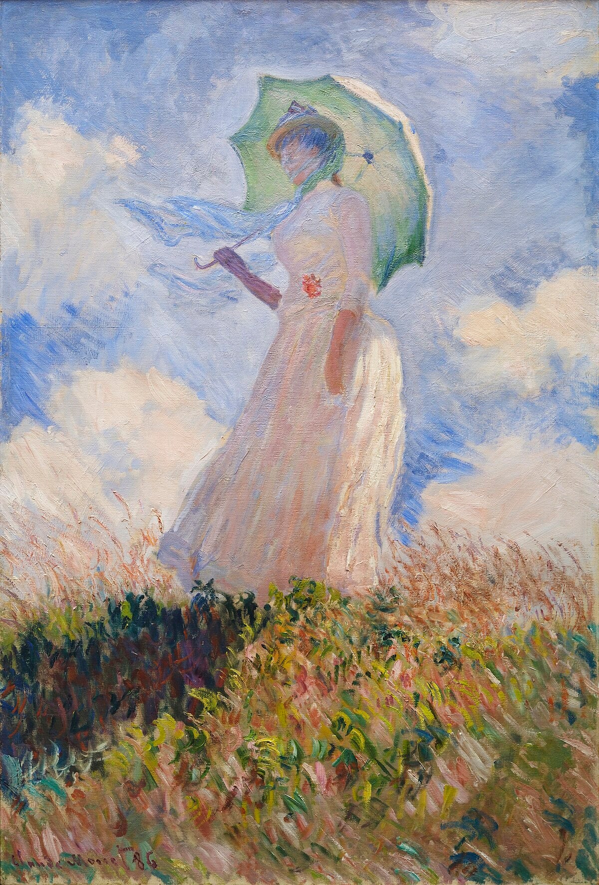 Женщина с зонтиком, повернутая влево – Клод Моне, 1875
