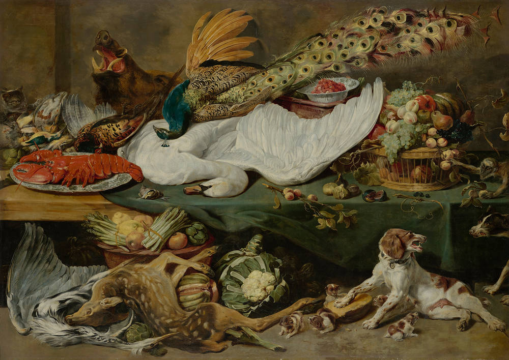Nature morte avec un épagneul et ses chiots - Frans Snyders