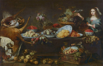 Grande nature morte avec une dame et un perroquet - Frans Snyders