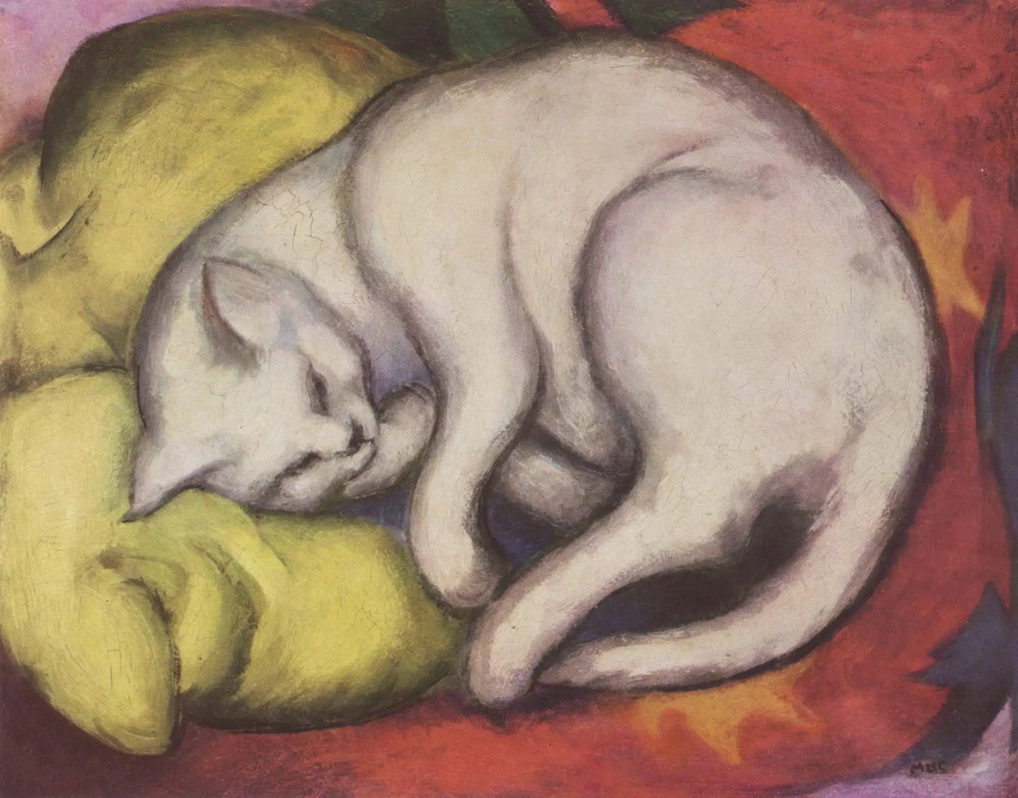 Reproduction du tableau « Le chat blanc - Franz Marc » par Alpha Reproduction en peinture à l’huile