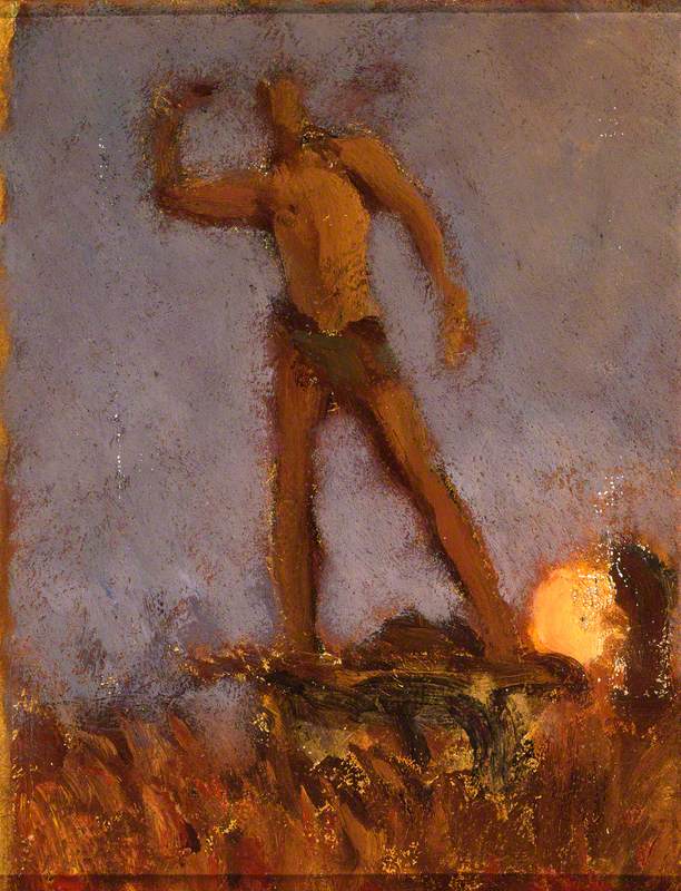 Croquis en couleur pour « Frondeur égyptien effrayant les oiseaux pendant la récolte – Lever de lune » - Frederic Leighton