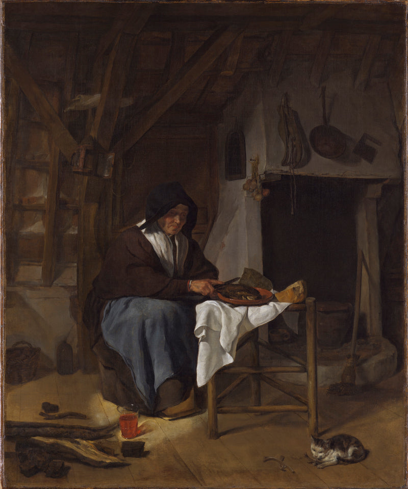 Une vieille femme à son repas dans un intérieur - Gabriel Metsu