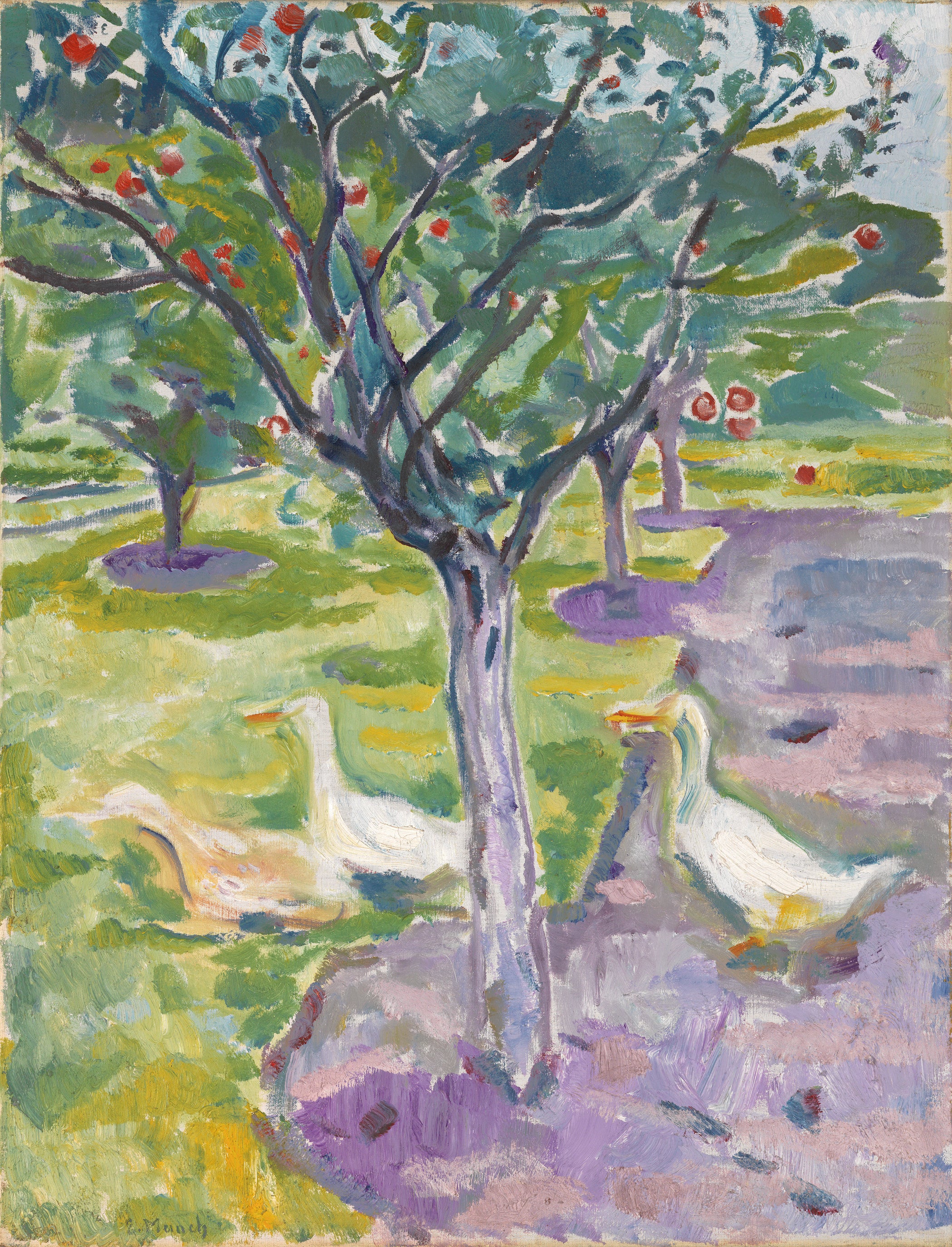 Reproduction du tableau « Oies dans le jardin - Edvard Munch » par Alpha Reproduction en peinture à l’huile