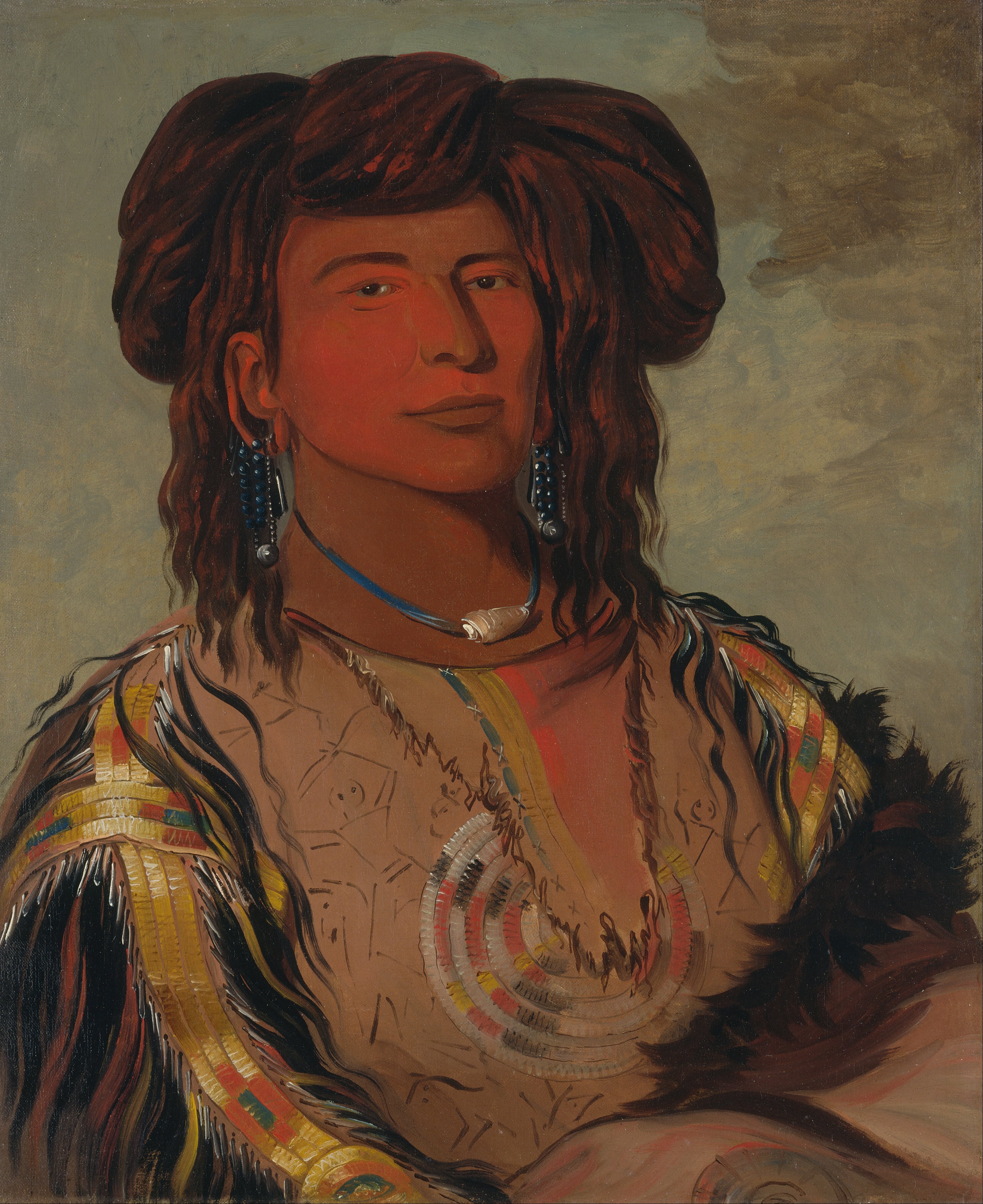 Ha-wón-je-tah, Une Corne, Chef principal de la tribu Miniconjou - George Catlin