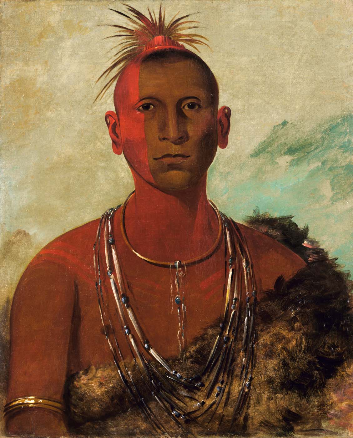 Náh-se-ús-kuk, Tonnerre tourbillonnant, fils aîné du Faucon noir - George Catlin