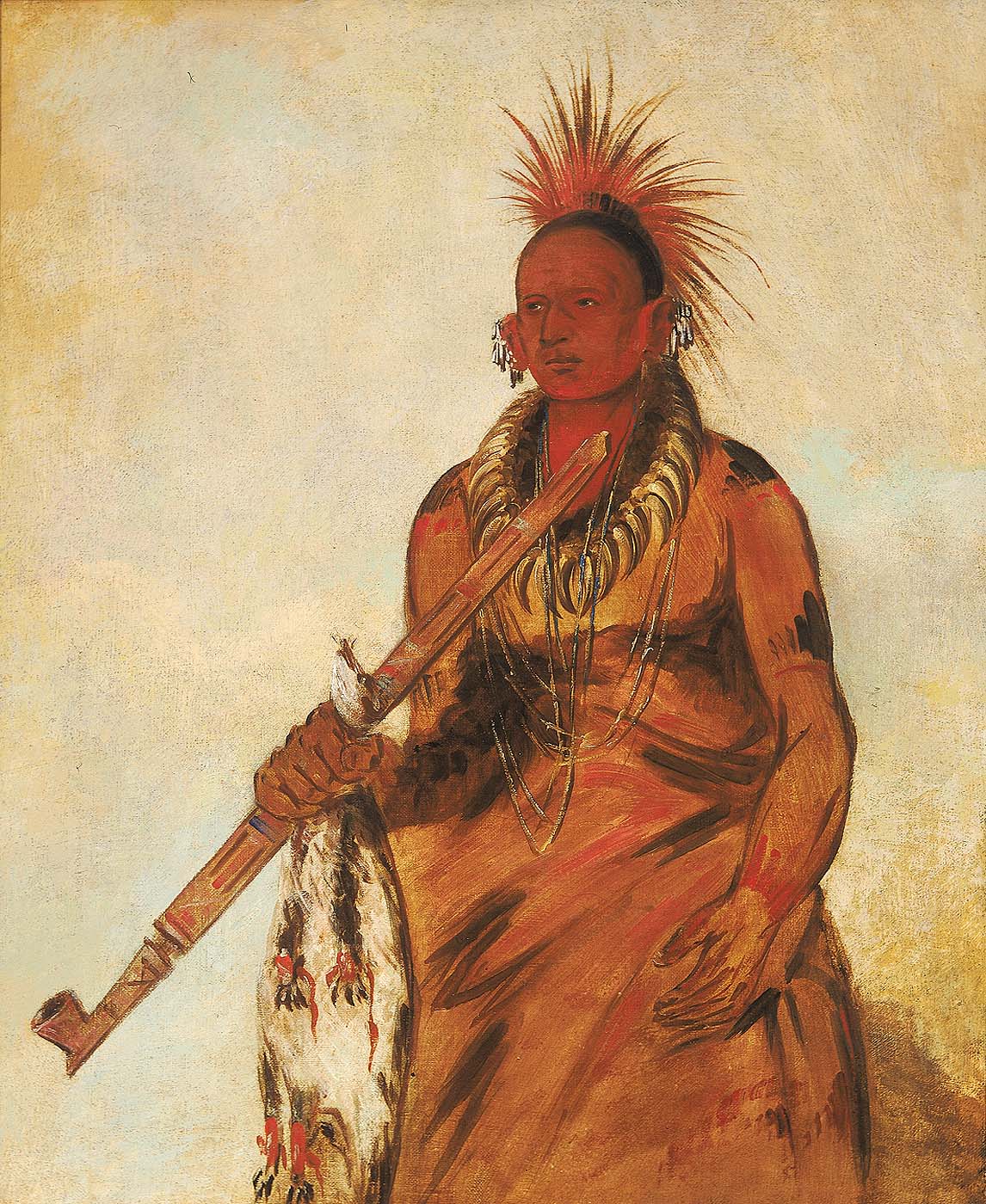 No-o-mún-nee, Marche sous la pluie, un guerrier - George Catlin