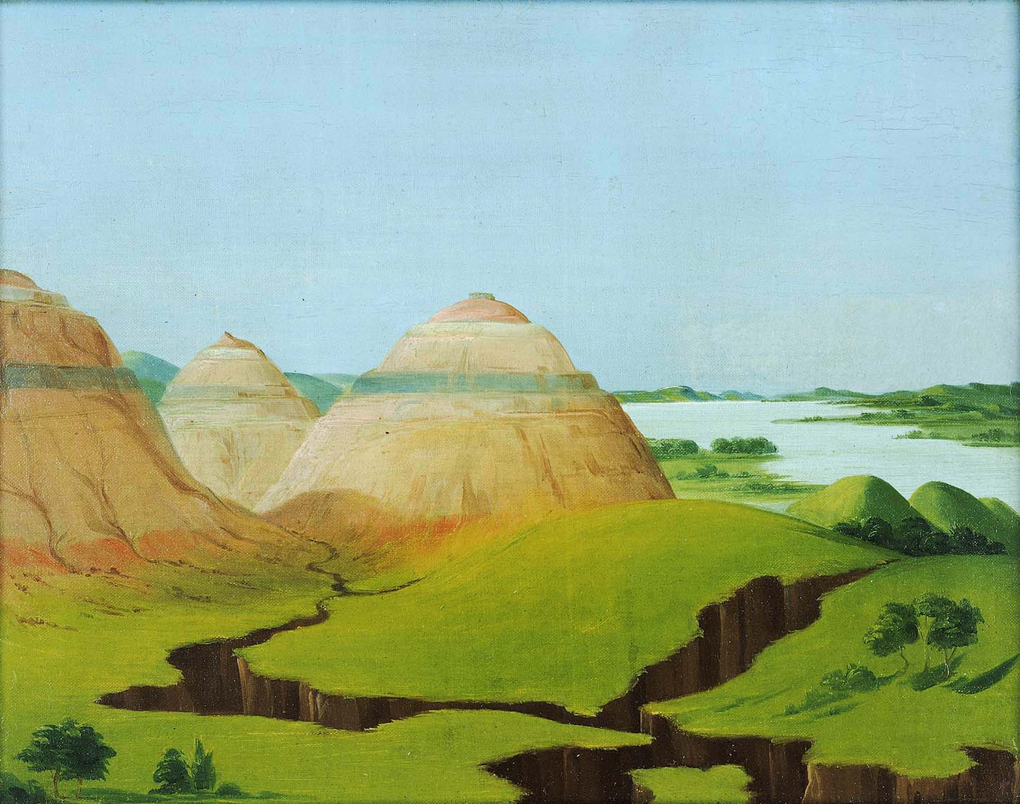 Les Trois Dômes, Clay Bluffs à 15 miles au-dessus du village de Mandan - George Catlin