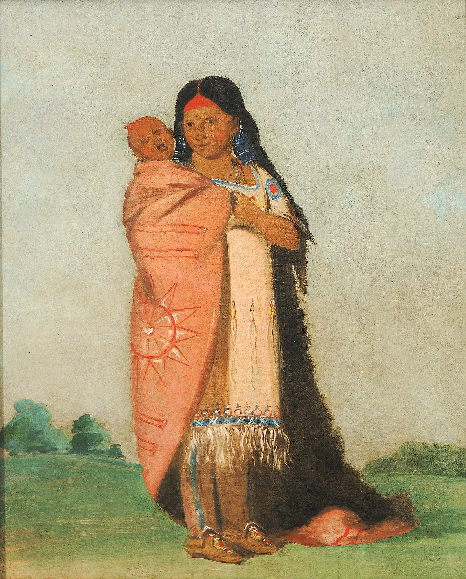 Tsee-moúnt, Grande Merveille, portant son bébé dans sa robe - George Catlin