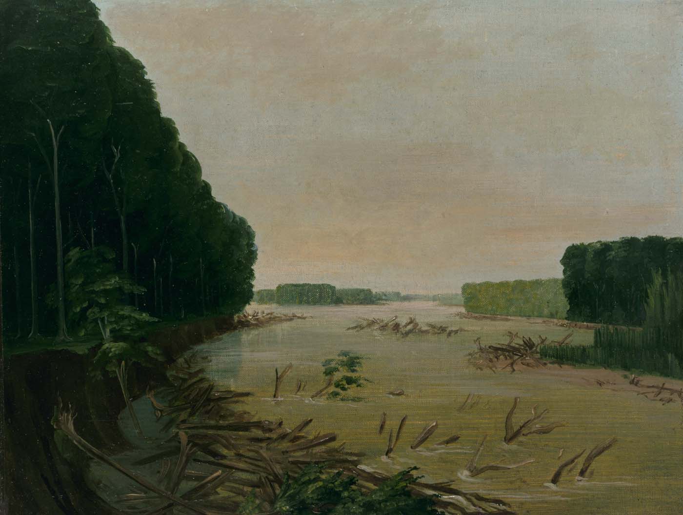 Vue sur le Missouri, les bancs alluviaux s'effondrent, à 966 kilomètres au-dessus de Saint-Louis - George Catlin