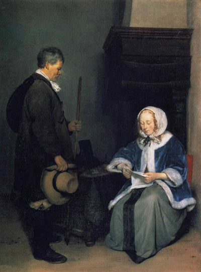 Dame assise lisant une lettre avec un homme - Gerard ter Borch