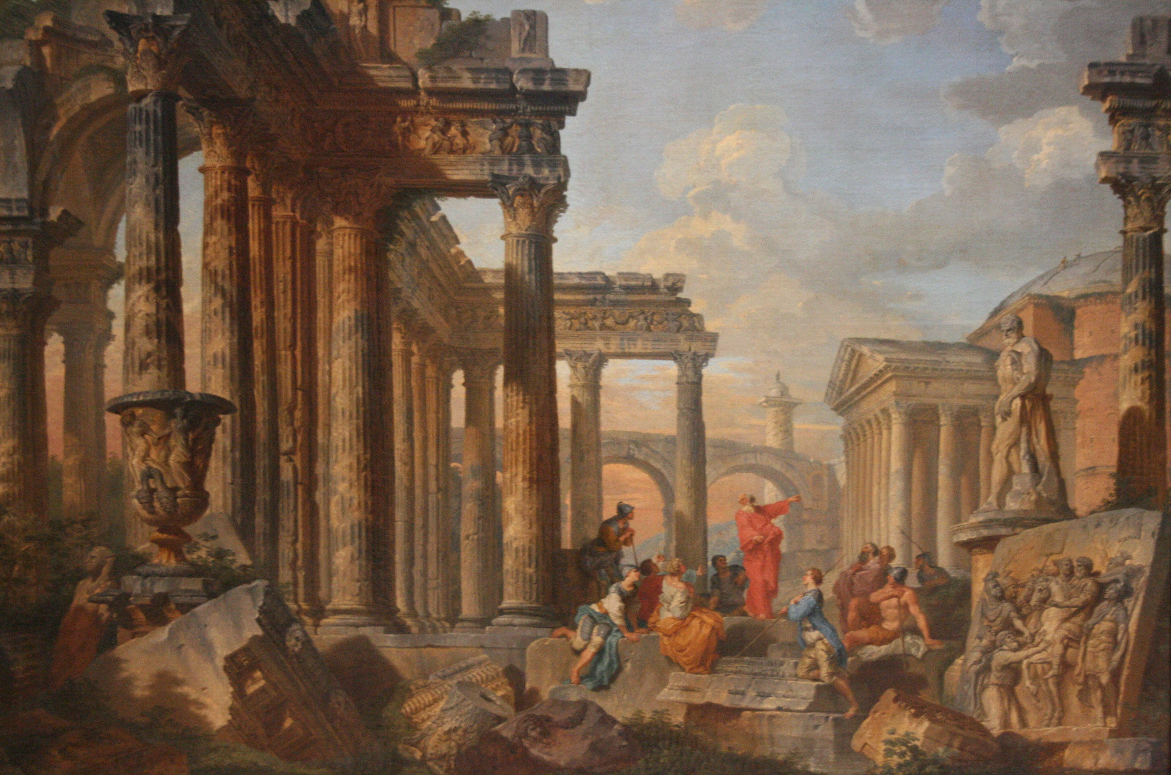 Ruines romaines avec un prédicateur - Giovanni Paolo Panini
