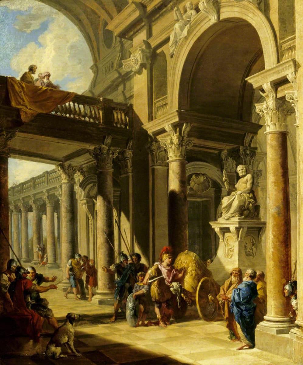 Un Capriccio architectural avec Alexandre coupant le nœud gordien - Giovanni Paolo Panini