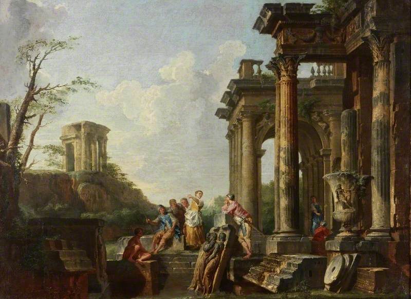 Capriccio architectural, ruines romaines avec figures - Giovanni Paolo Panini