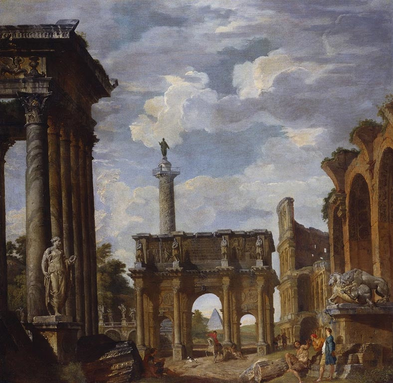 Vue du Caprice avec l'Arc de Constantin et d'autres ruines romaines - Giovanni Paolo Panini