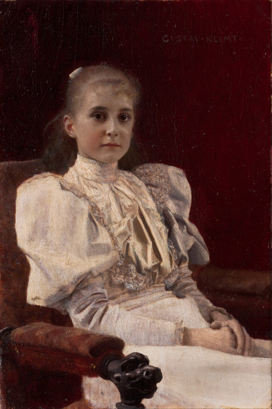 Reproduction du tableau « Jeune fille assise - Gustav Klimt » par Alpha Reproduction en peinture à l’huile