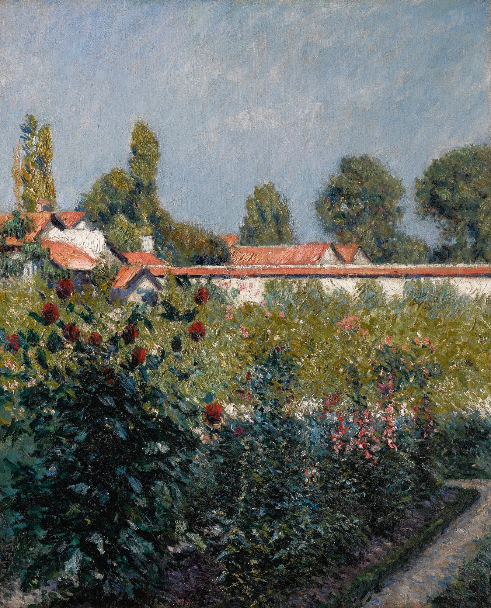 Reproduction du tableau « Le Jardin du Petit Gennevilliers, les toits roses - Gustave Caillebotte » par Alpha Reproduction en peinture à l’huile
