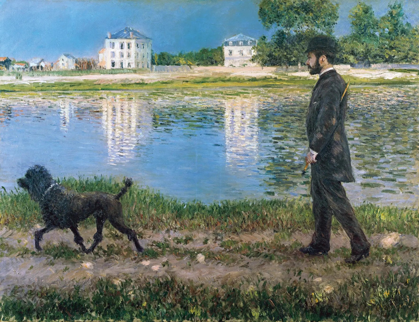 Reproduction du tableau « Richard Gallo et son chien au Petit Gennevilliers - Gustave Caillebotte » par Alpha Reproduction en peinture à l’huile