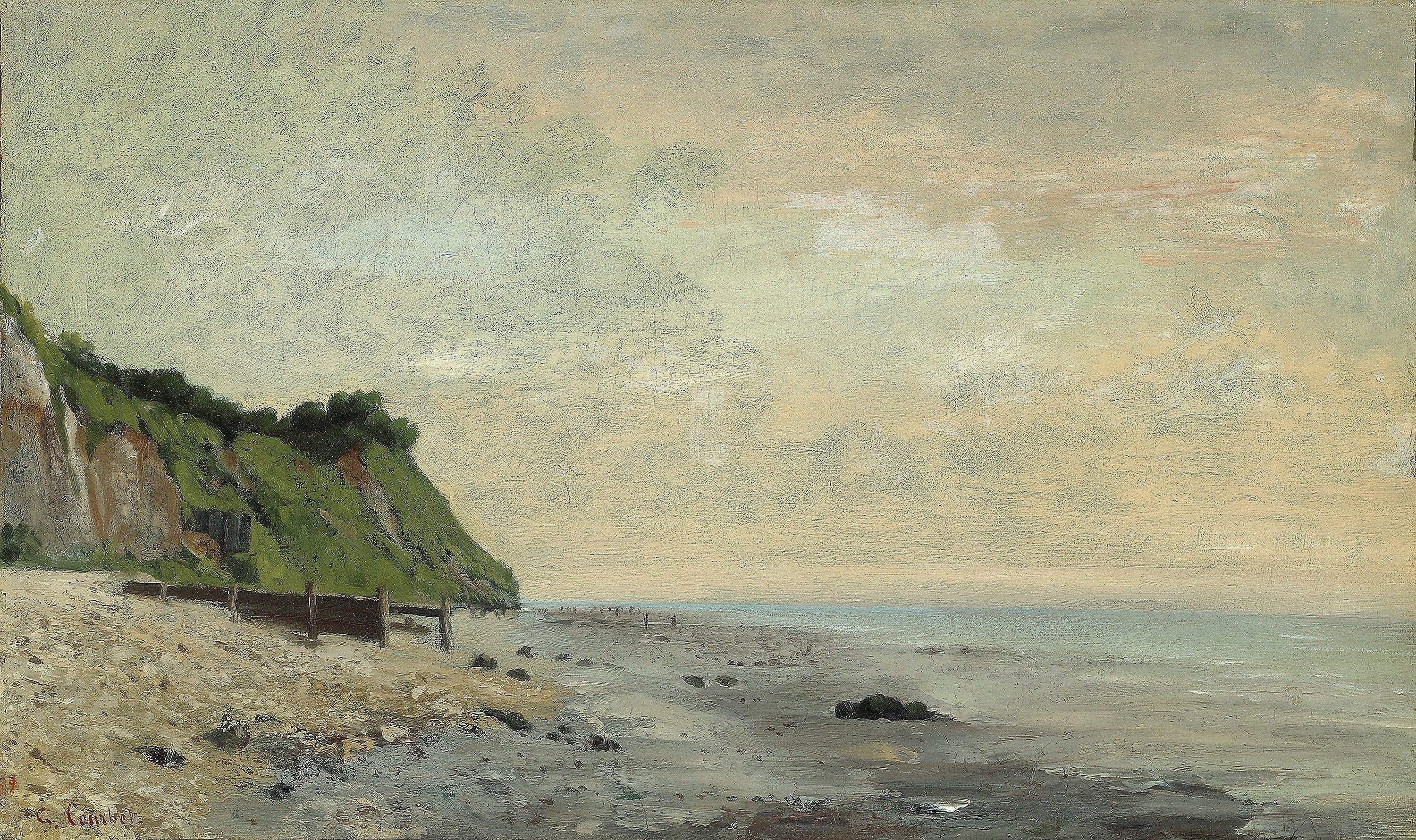 Falaise au bord de la mer, vu Petite Plage, soleil levant - Gustave Courbet