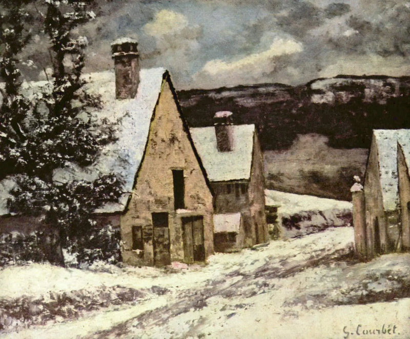 Улица деревни зимой - Гюстав Курбе