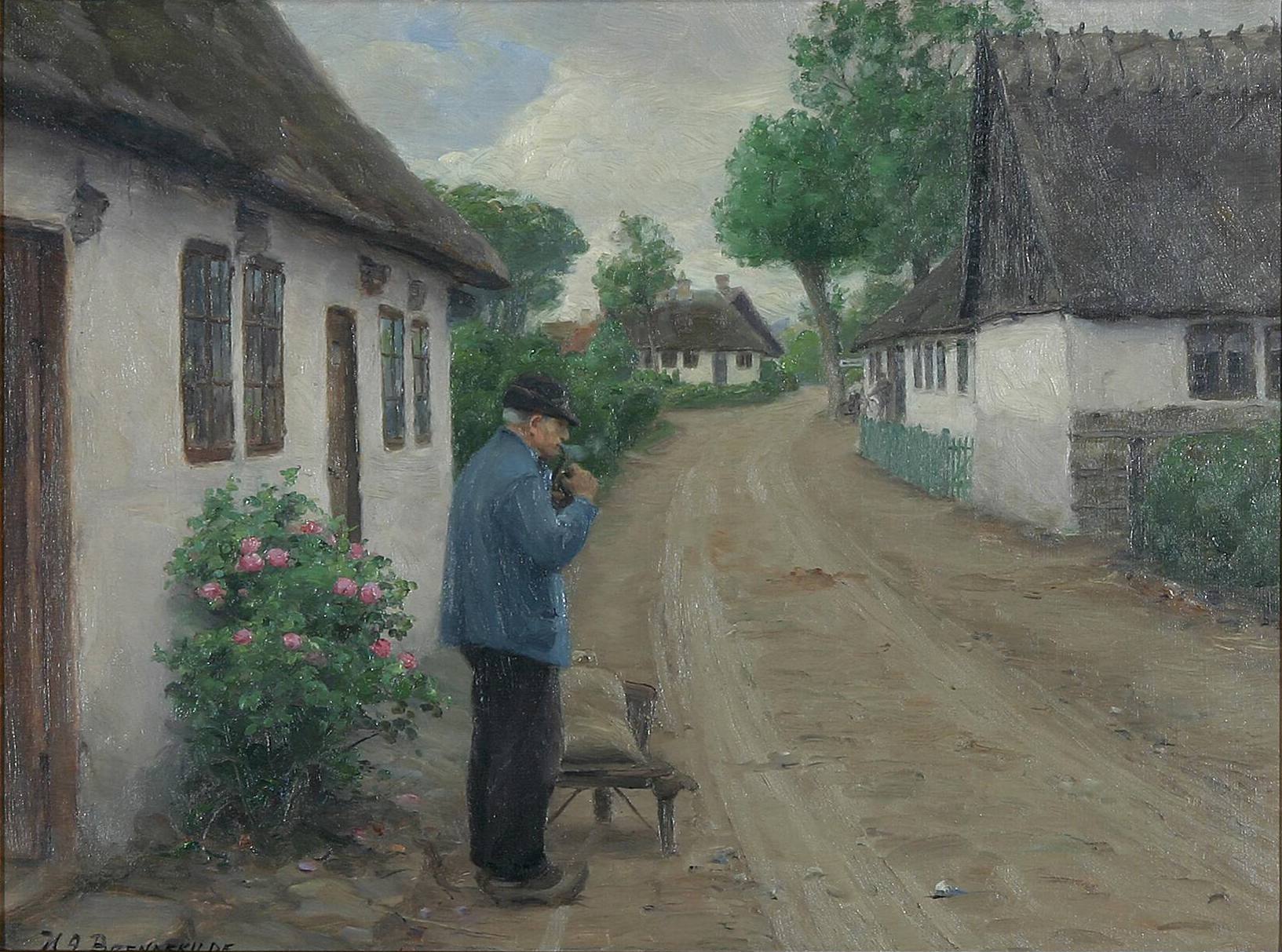 Un extérieur avec un homme en route vers le moulin. - H. A. Brendekilde