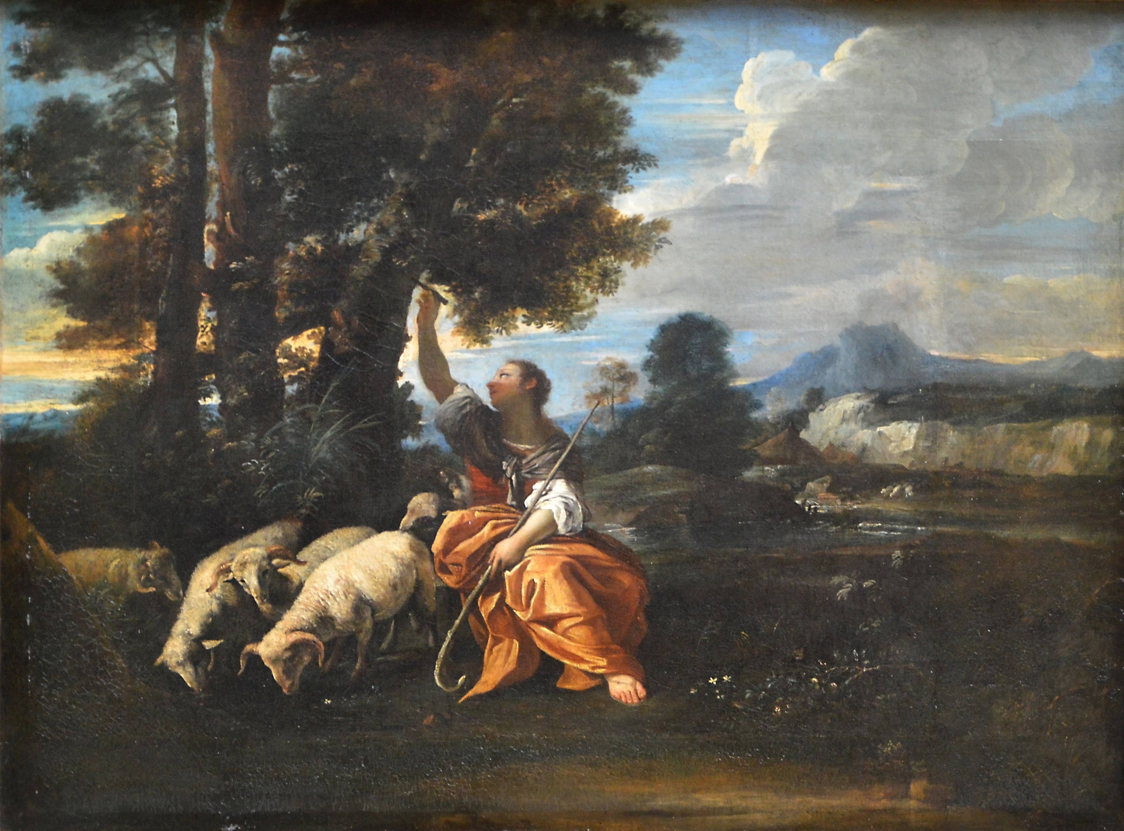 Herminie grave sur un arbre le nom de Tancrède - Pier Francesco Mola
