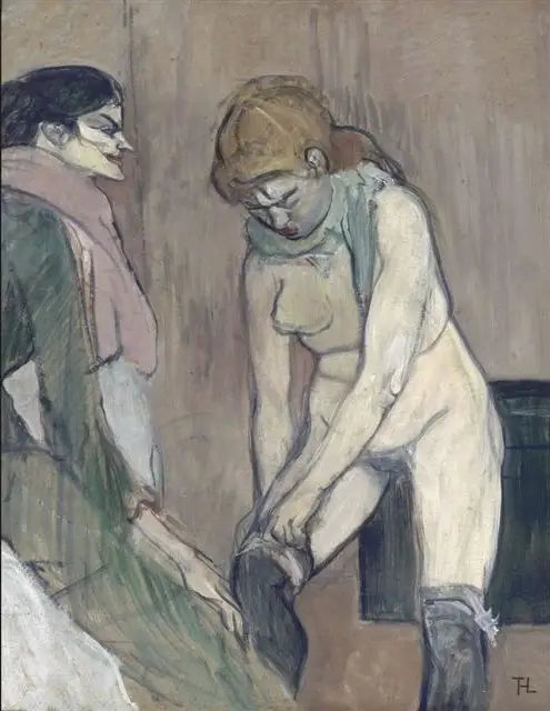 Reproduction du tableau « Femme tirant son bas - Henri de Toulouse-Lautrec » par Alpha Reproduction en peinture à l’huile