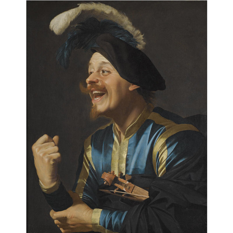 Весёлый музыкант с скрипкой под мышкой - Gerrit van Honthorst