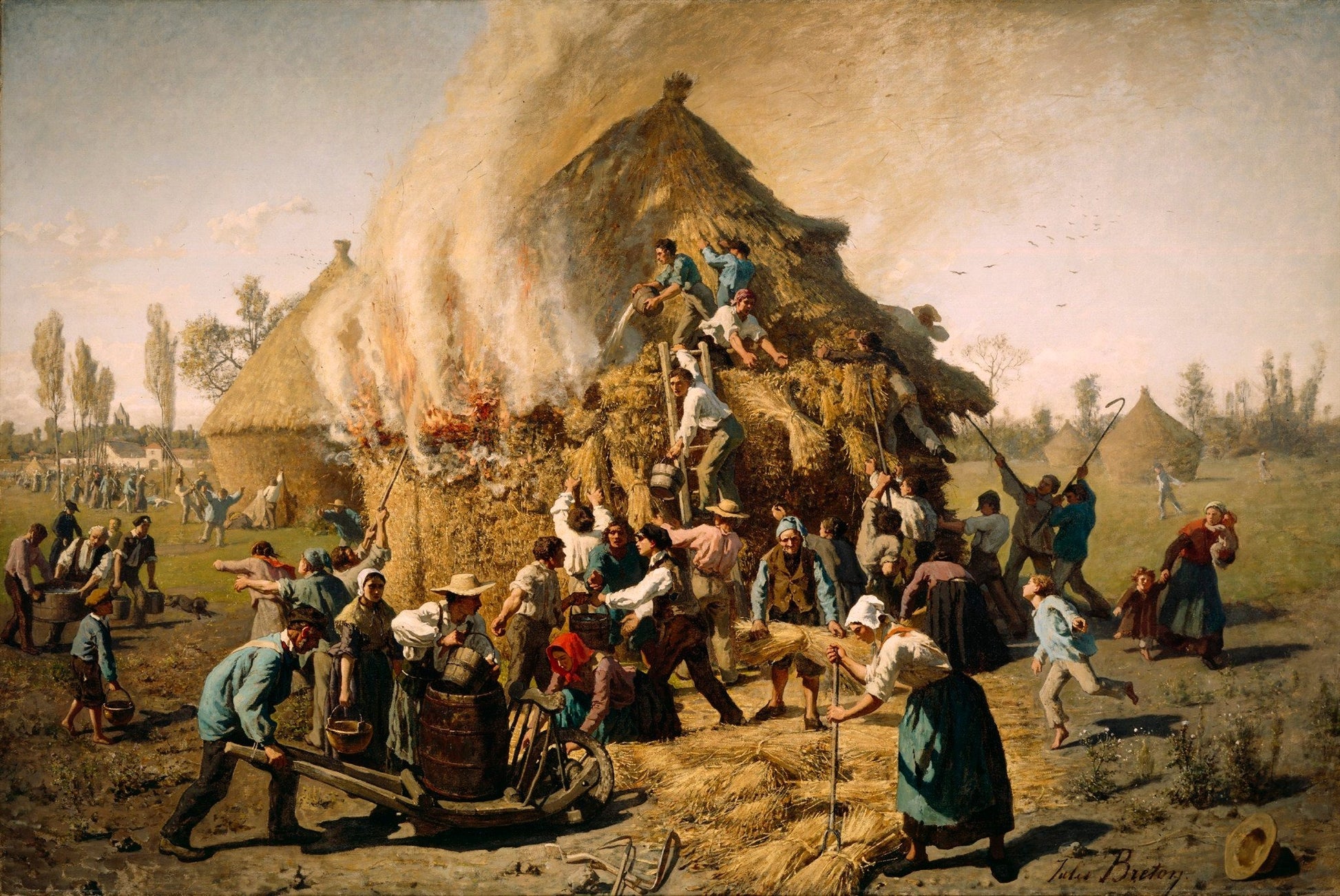 Incendie dans une botte de foin - Jules Breton