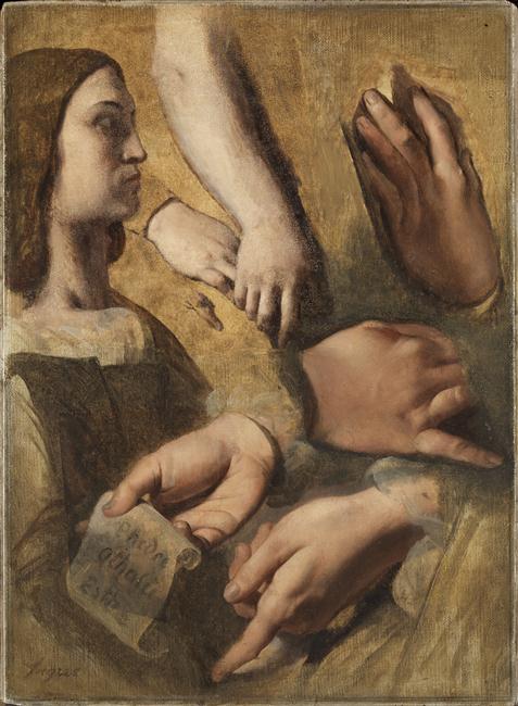 Профиль Рафаэля, руки Рафаэля, Корень и Пуссен, исследования для апофеоза Гомера - Жан-Огюст-Доминик Ингр