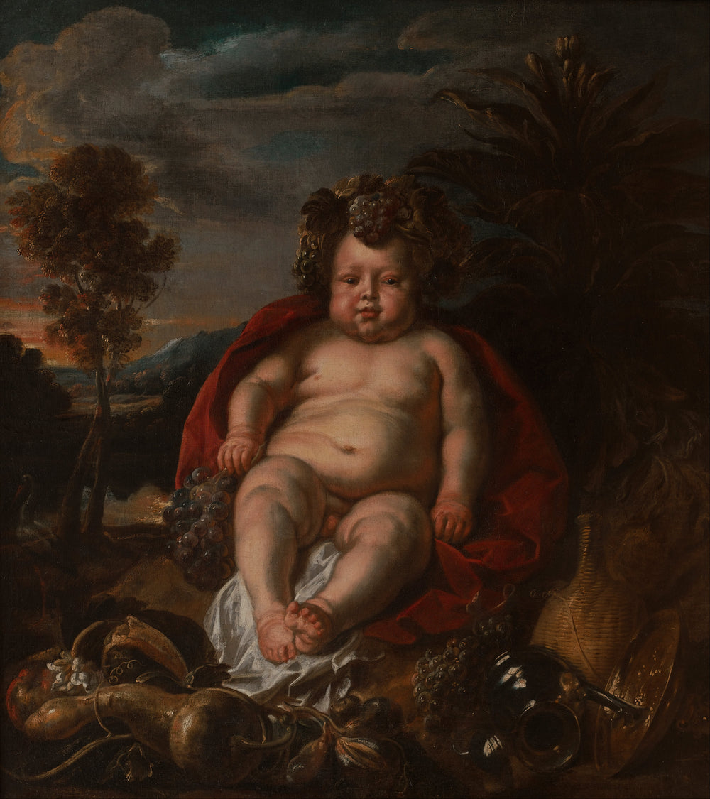 Bacchus enfant assis dans un paysage. - Jacob Jordaens