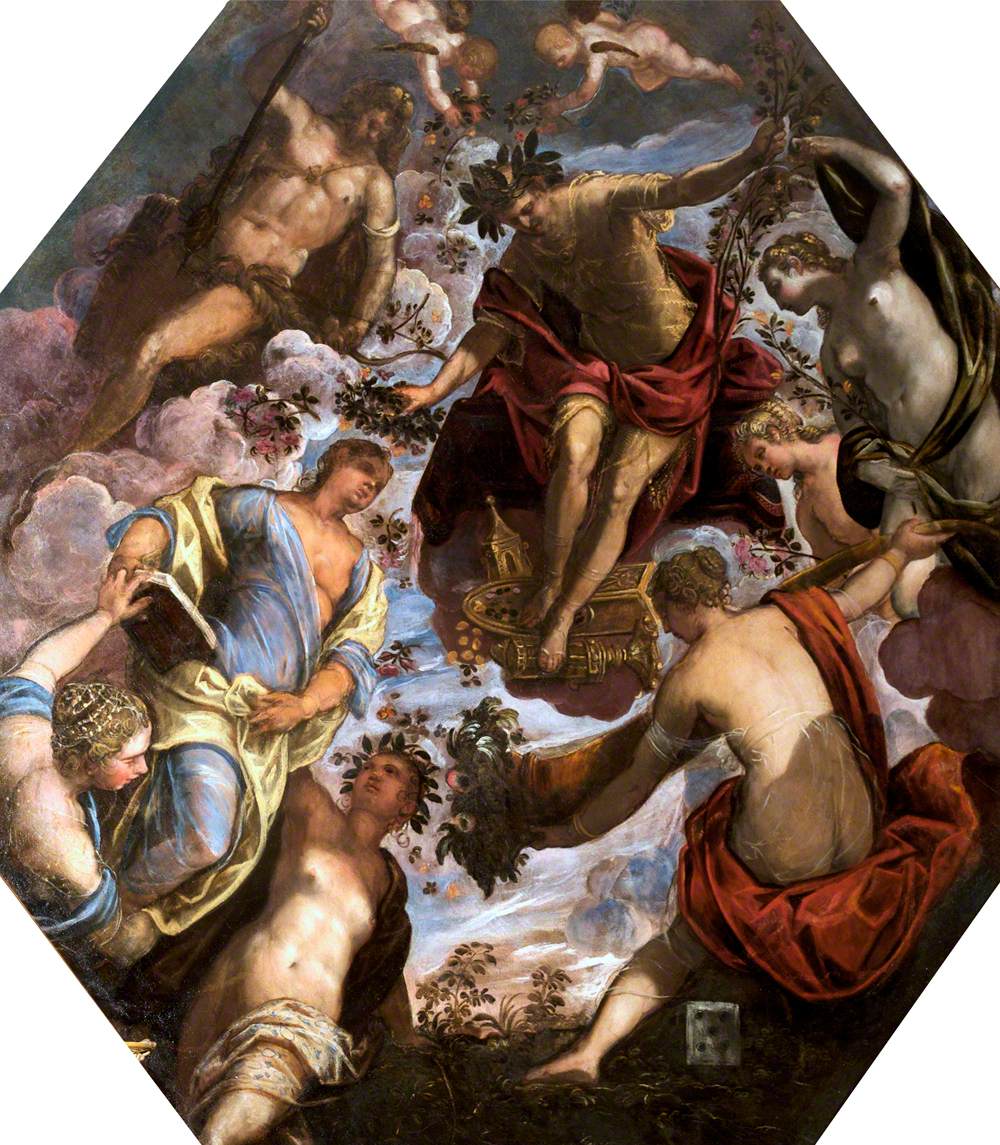 Apollon couronnant un poète, en présence d'Hercule et de quatre autres femmes. - Jacopo Tintoretto