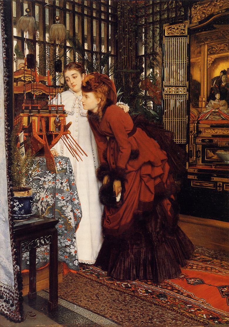 Jeunes femmes regardant des articles japonais - James Tissot
