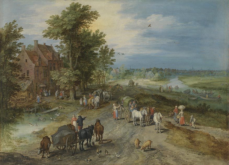 Paysage avec des voyageurs près d'une auberge - Jan Brueghel l'Ancien