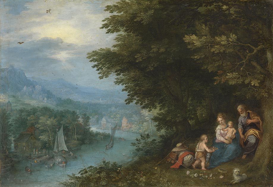 Paysage fluvial, le reste du temps pendant le vol vers l'Égypte - Jan Brueghel l'Ancien